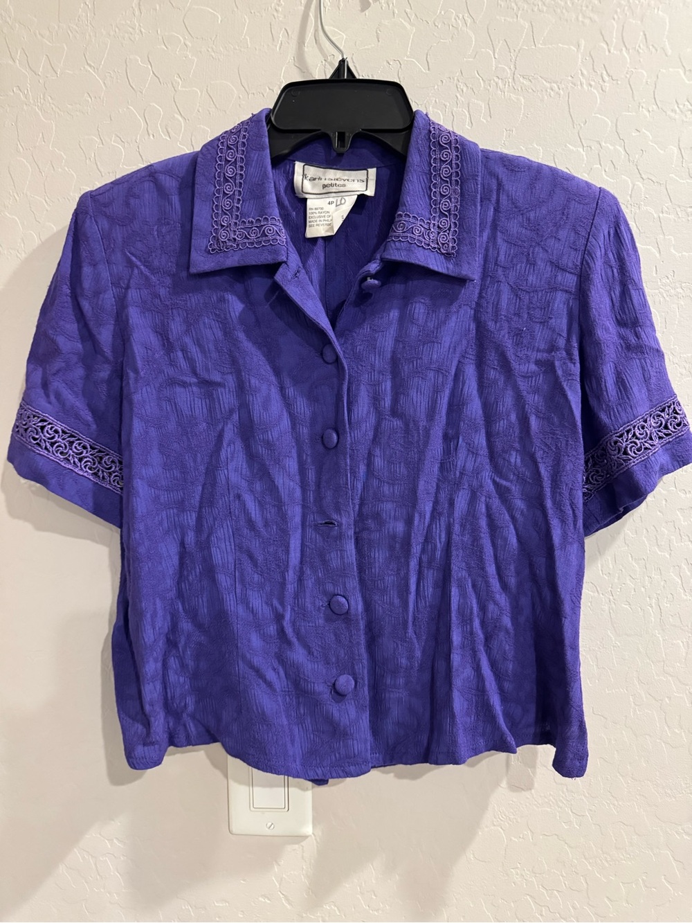 Liz Claiborne Purple Short-Sleeve Button Front Blouse